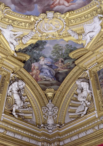 アポロのサラディアポロホール、ウラニアとエウテルペの黙示録の詳細、c.1647フレスコ画 作： Pietro da Cortona