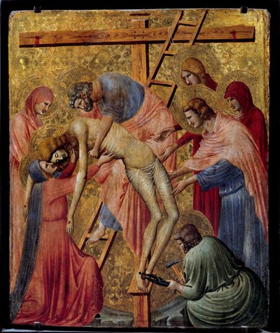 ピエタピエトロ・ダ・リミニ（14世紀前半）の祭壇画「十字架の沈着または下降」 日0,43x0,35 m. 作： Pietro da Rimini