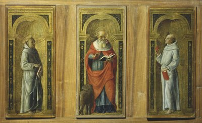 3つのパネル-パドヴァの聖フランチェスコ、聖ジェローム、聖アントニオ、1480年頃（パネルのテンペラ） 作： Pietro di Francesco degli (circle of) Orioli