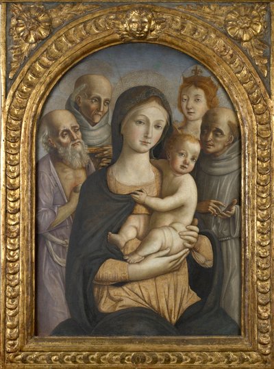 聖母子と 4 人の聖人、15 世紀後半 作： Pietro di Francesco degli Orioli