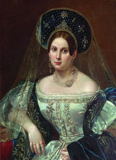 ロシアの宮廷衣装を着た女性の肖像、1835年頃 作： Pimen Nikitich Orlov