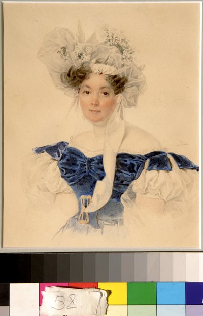 Varvara Golitsyna nee Rumyantseva Kalgulska伯爵夫人の肖像 (1794-1875) - ピョートル (ピエール) ソコロフ (1791-1848) 作、紙に水彩 (20.6x16.6 cm) 作： Piotr Sokolov