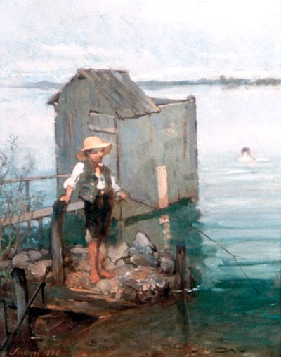 少年と一緒の入浴小屋、1868 作： Pál Szinyei Merse