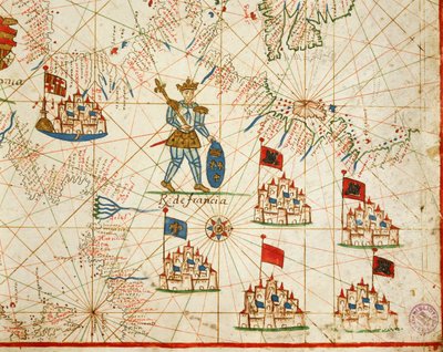 フランス王国、Placido Caloiro と Francesco Oliva による 6 つのチャートからなる Portolan Atlas から、羊皮紙。 1646年。 作： Placido Caloiro e Oliva