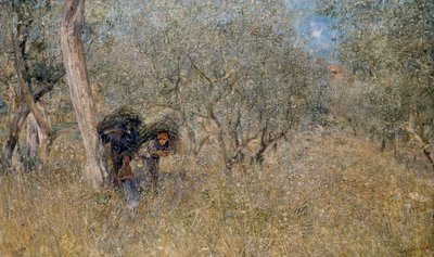 オリーブの木の間で、ファシネ、プリニオ・ノメリーニ（1866-1943）作、油彩・キャンバス、60x100cm 作： Plinio Nomellini