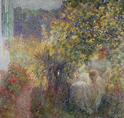 庭の母と息子 作： Plinio Nomellini