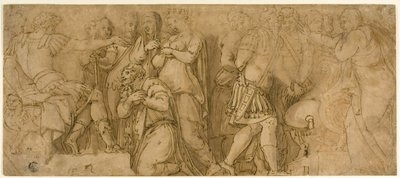 アレクサンダーの前のダリウスの家族。 上院議員の前の囚人 作： Polidoro da Caravaggio