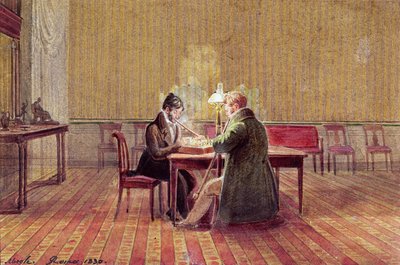 アダムバーナードミッキウィッチ（1798-1855）が友人とチェスをしている、1830 作： Polish School