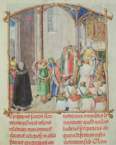 エラスムスチオレク司教の教区からの神権への叙階、1510年頃（テンペラと羊皮紙に金） 作： Polish School