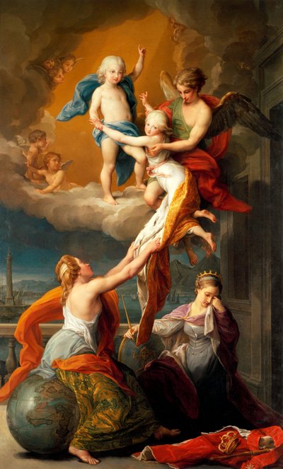 ポンペオ・バトーニ（1708-1787）による、フェルディナンド4世の2人の子供の死の寓話。 作： Pompeo Girolamo Batoni