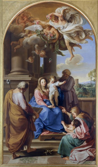 聖ヨセフ、ザカリアス、エリザベートと幼い聖ヨハネを連れたマドンナと子供 作： Pompeo Girolamo Batoni