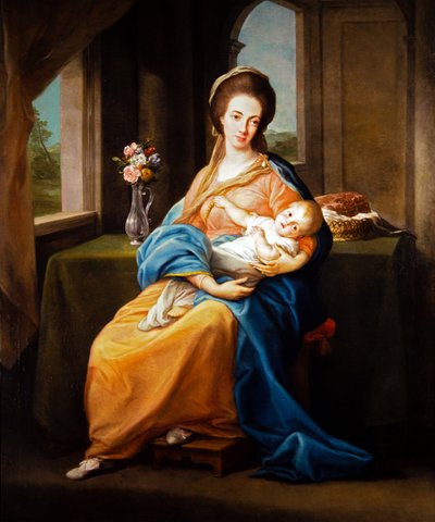 肖像画のペア、子供を連れた婦人（キャンバス） 作： Pompeo Girolamo Batoni