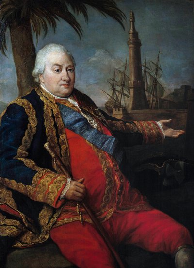ピエール・アンドレ・ド・スフレン・ド・サントロペ(サントロペ)の肖像 スフレンの吏員(1729-1788)、副提督、海軍士官の大きな制服を着ている 絵画：ポンペオ・バトーニ(1708-1787) 作： Pompeo Girolamo Batoni