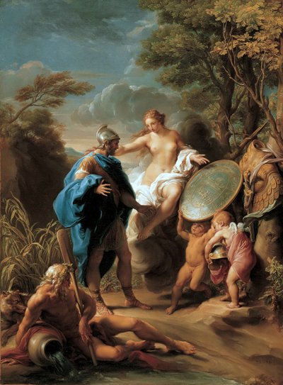 ヴァルカンによって鍛造されたアーマーをアエネアスに提示するヴィーナス 作： Pompeo Girolamo Batoni