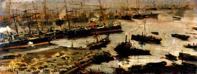 ジェノバの港、マリアーニの絵 作： Pompeo Mariani