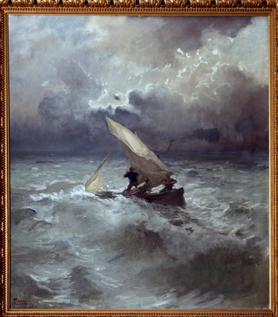 Tempete en mer（海の嵐） ポンペオ・マリアーニ（1857-1927）による絵画 1898年 薄暗い 145x135 cm ジェノバ、Galleria d