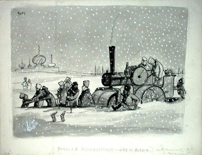 人気のある誤解。1939年12月27日に発行された『パンチ』のイラスト「ロシアの生活」（ペン、インク、モノクロ水彩、ボディカラー、紙 作： Pont