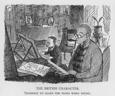 イギリス人の性格、若い頃にピアノを習う傾向（リトグラフ 作： Pont