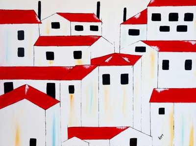 白い家と赤い屋根 作： Poonam Choudhary
