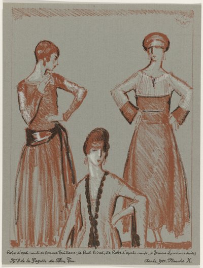 Gazette du Bon Ton、1921 年 - No. 3、Pl. X: ポール ポワレのアフタヌーン ドレスとテーラード スーツ、ジャンヌ ランバンのアフタヌーン ドレス (オブジェクトのタイトル) 作： Porter Woodruff