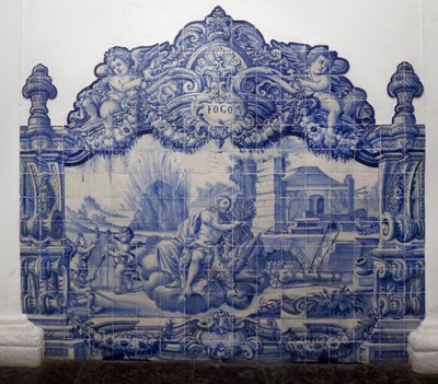火の寓意 - アズレージョ、ファイアンスの絵付け 作： Portuguese School