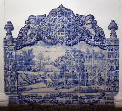 地球のアレゴリー-アズレージョ、ファイアンスの絵付け 作： Portuguese School