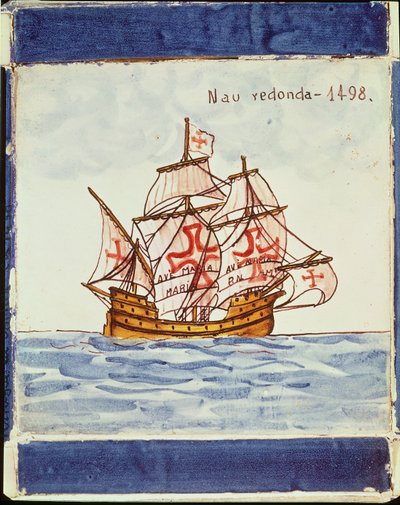 サグレスの船を描いたアズレージョのタイル、1498年（セラミック） 作： Portuguese School