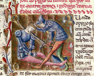 1344年のスペインのクロニクルのマーティンゴメスとエルシド（c.1043-99）の間の戦い 作： Portuguese School