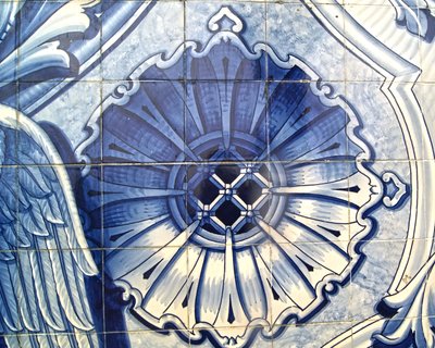 ポルトガル、ラメゴ、受胎告知を描いた装飾パネルの詳細。1738年（セラミックタイル 作： Portuguese School