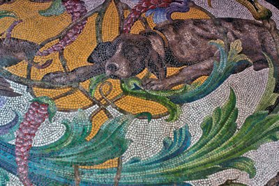 狩猟犬を描いた床（モザイク） 作： Portuguese School