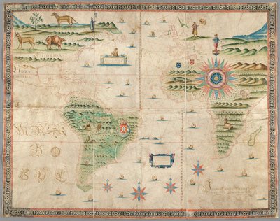 山や動物などが描かれた西ヨーロッパ、アフリカ、アメリカの地図 ジョセフ・ダ・コスタ・エ・ミランダ 作： Portuguese School