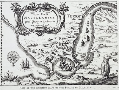 マゼラン海峡の最も初期の地図の1つである「川プレートのロマンス」、Vol。私、WHケーベル作、1914年 作： Portuguese School