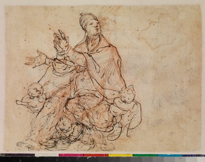 聖人司教の神格化に関する研究、verso、1675-99 作： Portuguese School