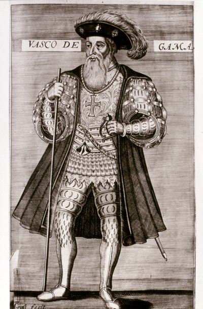 VASCO DA GAMA：ルイス・カモエス作 "OS LUSIADAS "からのイラスト、リスボア1572年。 作： Portuguese School