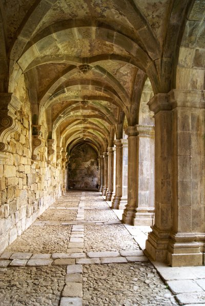 ポルトガル、タルーカ、サンタ・マリア・デ・サルゼダス修道院、回廊の眺め（石材 作： Portuguese School