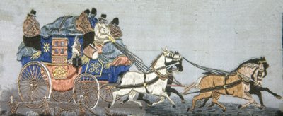 1879 年、イギリスのロンドン & ヨーク ロイヤル メール コーチ。 作： Possibly Thomas Stevens.