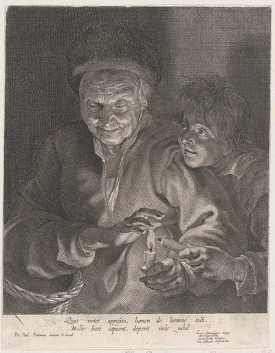 ろうそくを持った老婆と少年、カリフォルニア州。 1620～30年頃。 1620-30。 作： Possibly by Paulus Pontius.