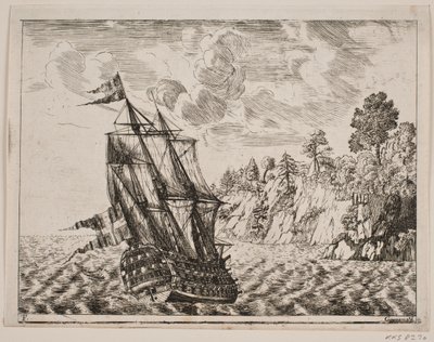 岩の多い海岸のデンマークの軍艦 作： Poul Isac Grønvold
