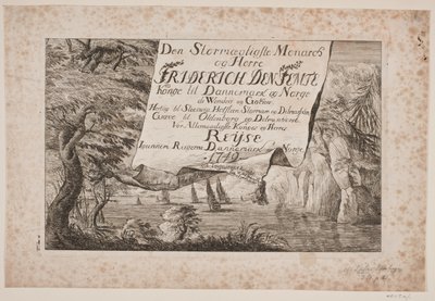 フレデリック 5 世のデンマークとノルウェーを旅した 1749 年のタイトル ページ 作： Poul Isac Grønvold