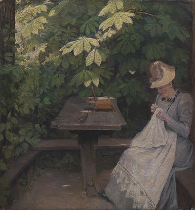 ガゼボで夏服を着た女性 作： Poul S. Christiansen