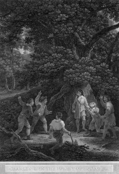 1651年、ボスコベルの森のチャールズ2世。 作： Pouney and Rhodes