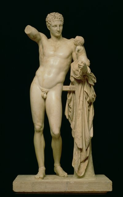エルメスと乳幼児のディオニュソスの像、紀元前330年頃（パリアンマーブル） 作： Praxiteles