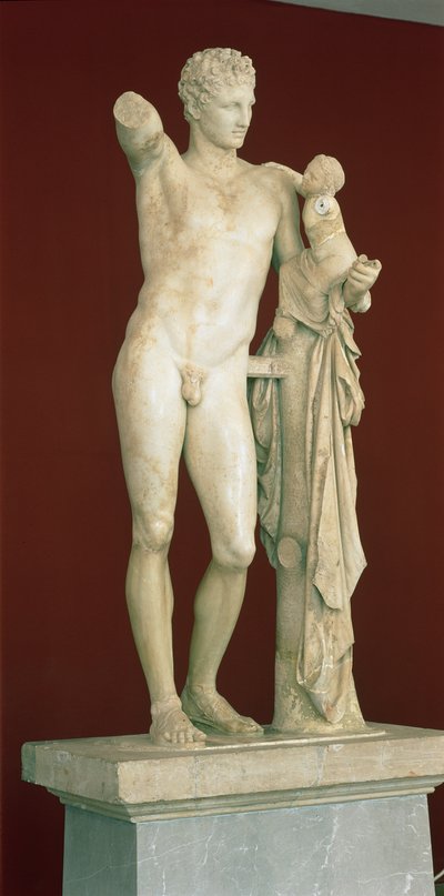 エルメスと乳幼児のディオニュソスの像、紀元前330年頃（パリアンマーブル） 作： Praxiteles