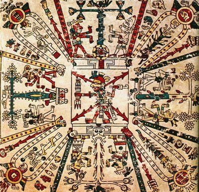 アステカの神Xiuhtecuhtli。コーデックスフェエルヴァリーメイヤー、15世紀 作： Pre Columbian art