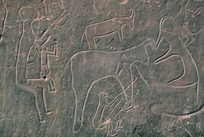 人物と動物（岩絵） 作： Prehistoric