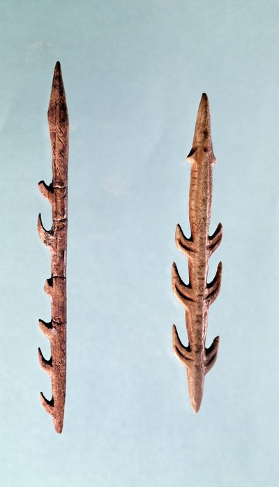 二枚の銛、上部旧石器時代、紀元前35000-10000年（フリント） 作： Prehistoric