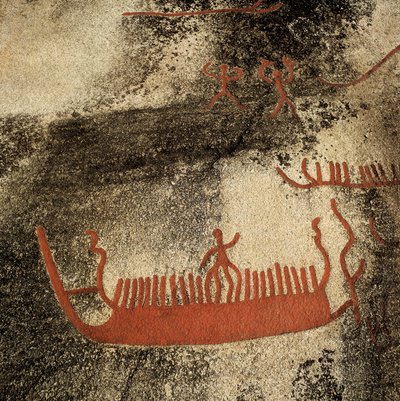 舟に乗った人物たち（紀元前1000年頃）（岩絵具 作： Prehistoric Prehistoric