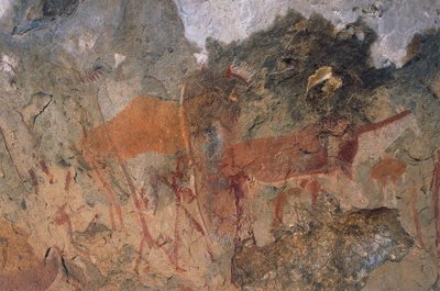 人間や動物の像、ブッシュマンやサンの洞窟画、マロティ-ドラケンスバーグ公園（2000年ユネスコ世界遺産登録）、レソト 作： Prehistoric Prehistoric