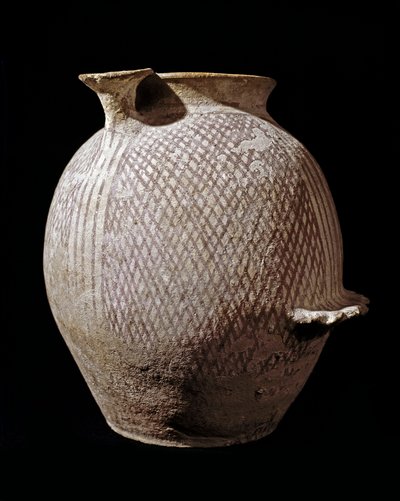 プレヒストワール：ジェリコのポリクローム陶器の花瓶。紀元前3000-2100年。アンマン、考古学博物館、ヨルダン 作： Prehistoric Prehistoric