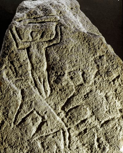先史時代、ロックアート：ペトログリフ（石に書かれた落書き） 狩猟シーンの墓、新石器時代、石器時代 作： Prehistoric Prehistoric